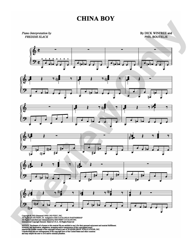 China Boy: Piano: Freddie Slack - Digital Sheet Music Download