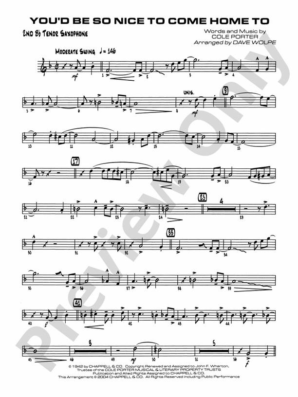 You'd Be So Nice to Come Home To: 2nd B-flat Tenor Saxophone