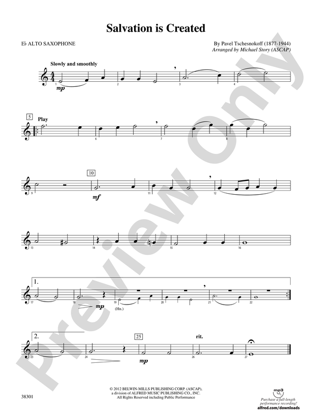 Salvation Is Created E Flat Alto Saxophone E Flat Alto Saxophone Part Digital Sheet Music 