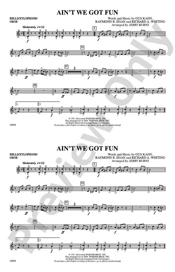 Ain't We Got Fun: Bells/Xylophone/Oboe: Bells/Xylophone/Oboe Part ...