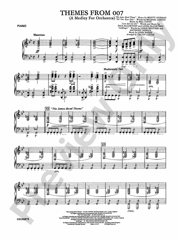 Themes from 007 Piano Piano Part