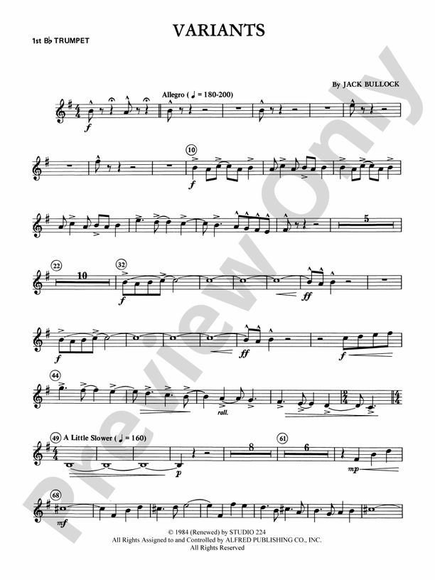 Variants: 1st B-flat Trumpet: 1st B-flat Trumpet Part - Digital Sheet ...