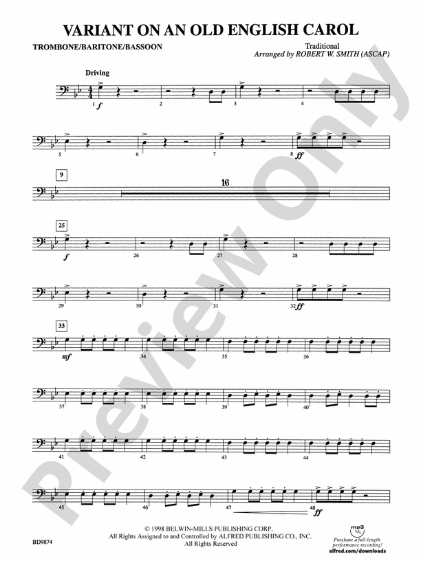 Variant on an Old English Carol 1st Trombone 1st Trombone Part