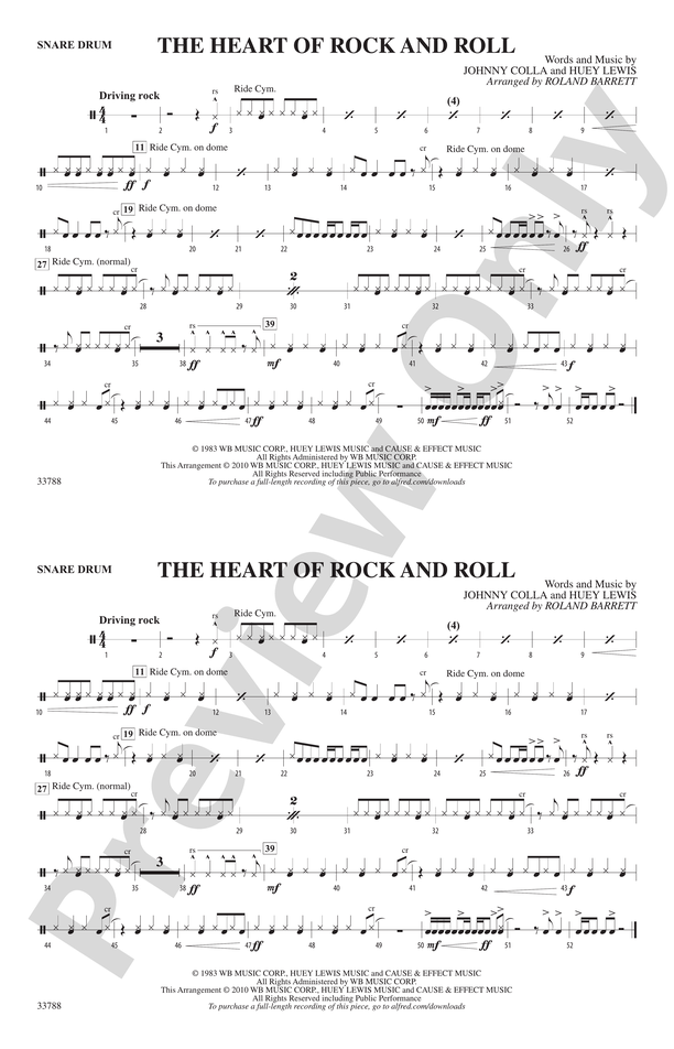 Cetățenie Volan cereale  The Heart of Rock and Roll: Snare Drum: Snare Drum Part - Digital Sheet  Music Download