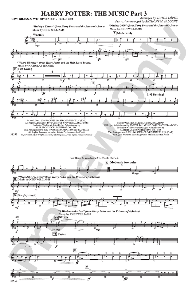 Harry Potter The Music, Part 3 Low Brass & Woodwinds 1 Treble Clef