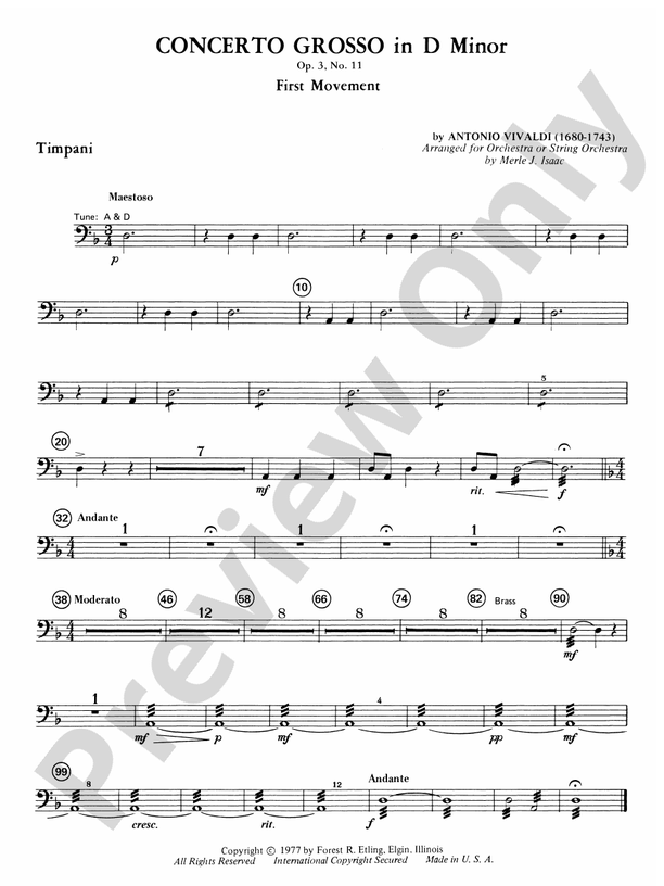 Concerto Grosso in D Minor Timpani Timpani Part Digital Sheet Music