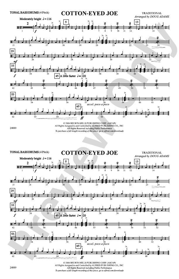CottonEyed Joe Tonal Bass Drum Tonal Bass Drum Part Digital Sheet Music Download
