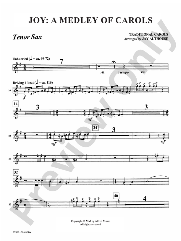 Joy: A Medley of Carols: B-flat Tenor Saxophone