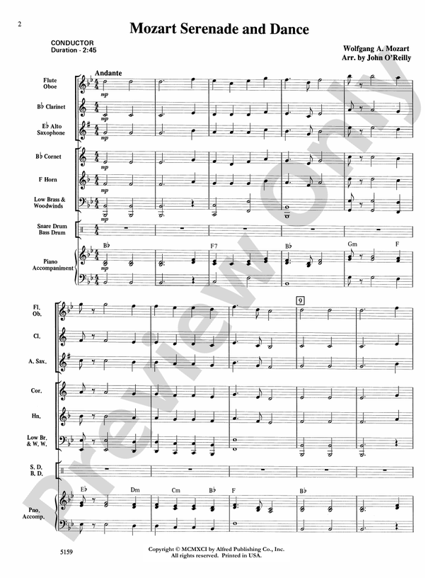 Mozart Serenade And Dance: Concert Band Conductor Score & Parts ...