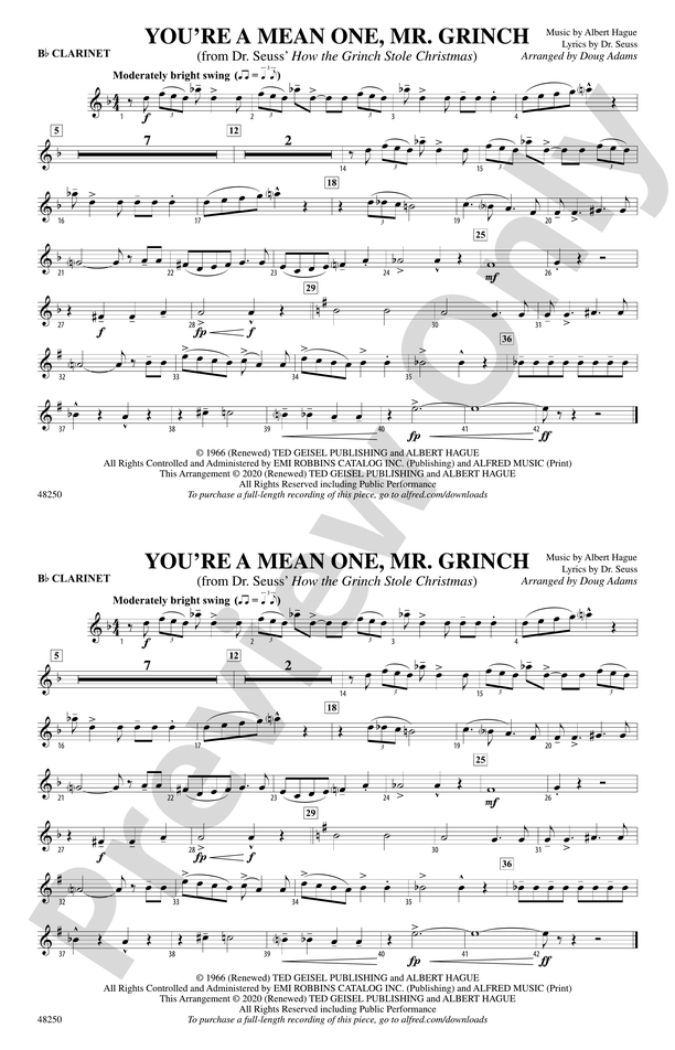 You're a Mean One, Mr. Grinch: 1st B-flat Clarinet: 1st B-flat Clarinet  Part - Digital Sheet Music Download