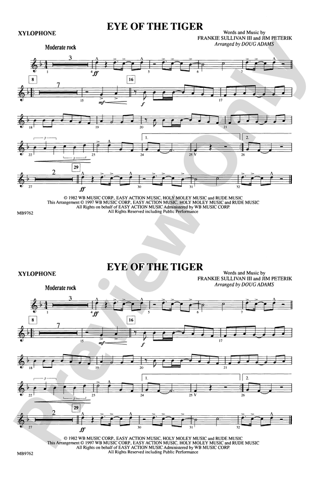 Eye Of The Tiger: Xylophone: Xylophone Part - Digital Sheet Music.