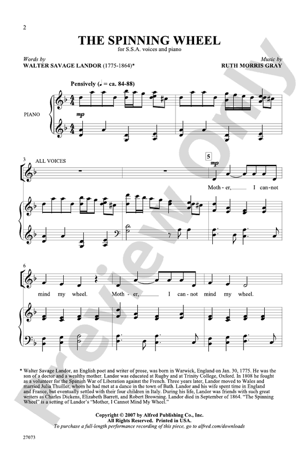 The Spinning Wheel SSA Choral Octavo Ruth Morris Gray Digital Sheet