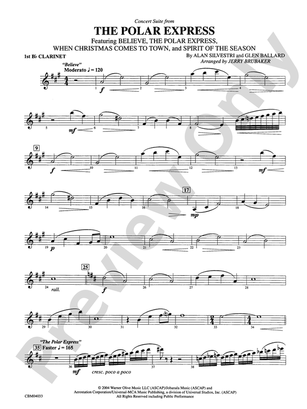 The Polar Express, Concert Suite from: 1st B-flat Clarinet