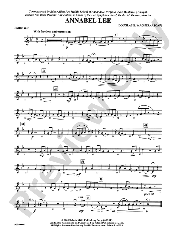 Annabel Lee 1st F Horn 1st F Horn Part Digital Sheet Music Download 