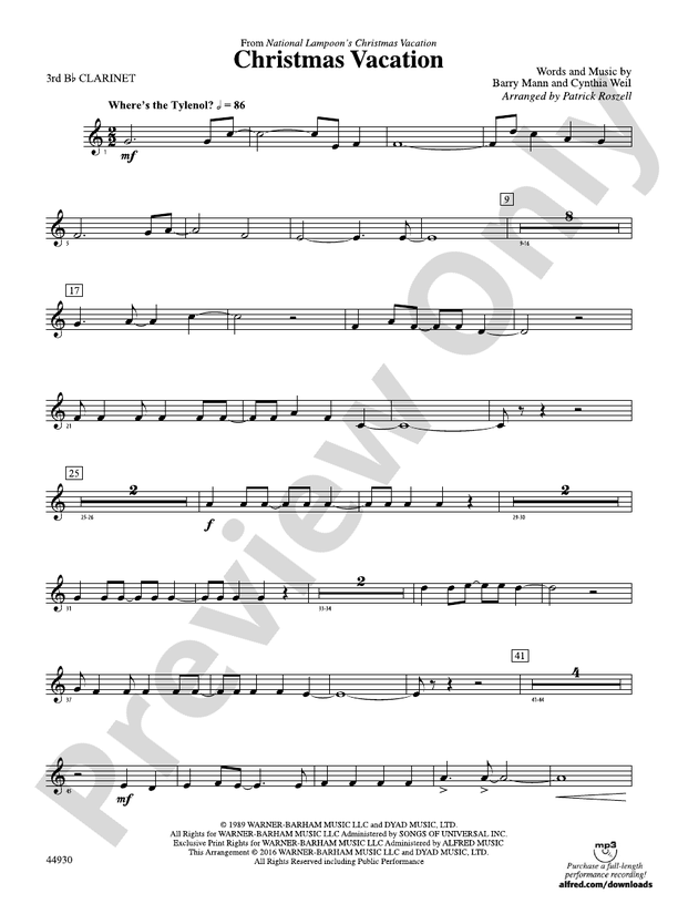 Christmas Vacation: 3rd B-flat Clarinet: 3rd B-flat Clarinet Part ...