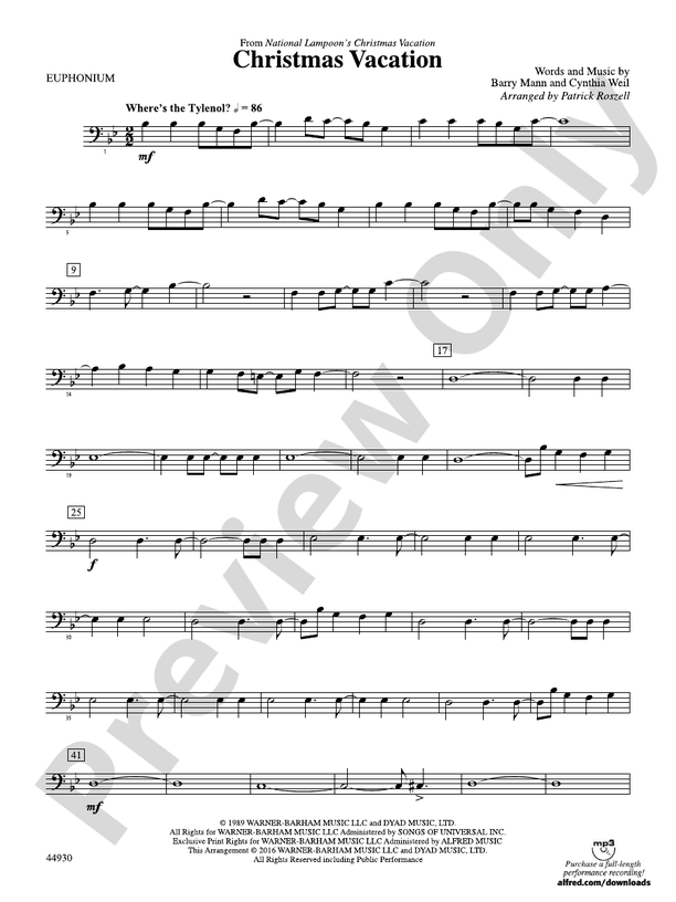 Christmas Vacation Baritone B.C. Baritone B.C. Part Digital Sheet