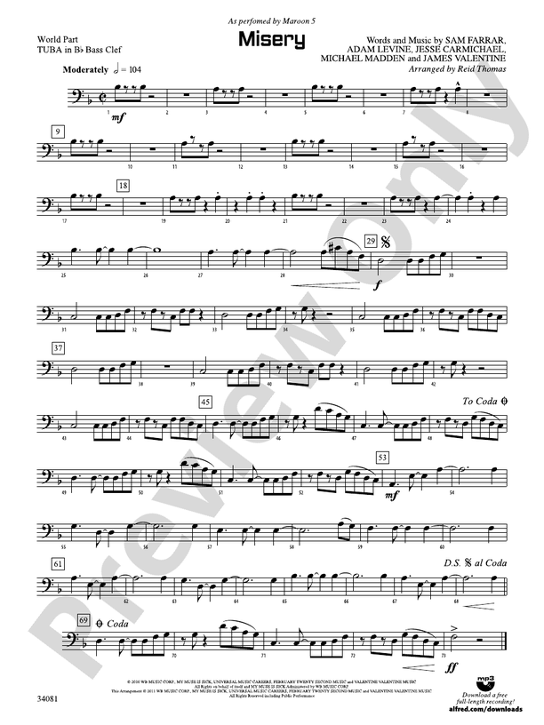 Misery: (wp) B-flat Tuba B.C.: (wp) B-flat Tuba B.C. World Part - Digital  Sheet Music Download