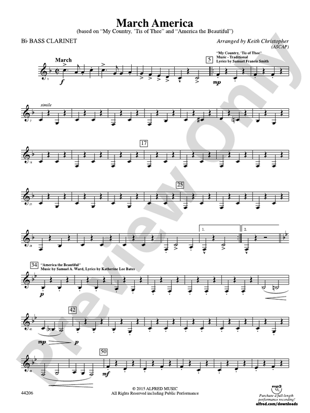 March America: B-flat Bass Clarinet: B-flat Bass Clarinet Part ...