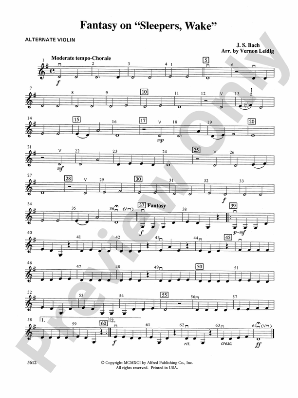 Fantasy on "Sleepers, Wake": Alternate Violin