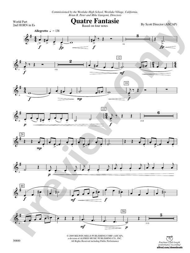 Quatre Fantasie (wp) 2nd Horn in Eflat (wp) 2nd Horn in Eflat World