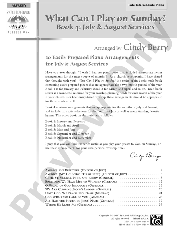 What Can I Play on Sunday?, Book 4: July & August Services: 10 Easily Prepared Piano Arrangements