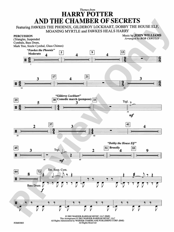 Harry Potter and the Chamber of Secrets, Themes from 1st Percussion