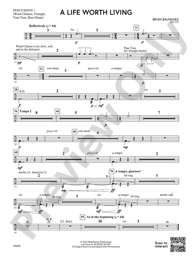 A Life Worth Living 1st Percussion 1st Percussion Part Digital Sheet Music Download