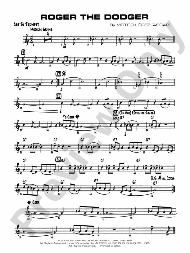 Roger the Dodger: 1st B-flat Trumpet: 1st B-flat Trumpet Part - Digital ...