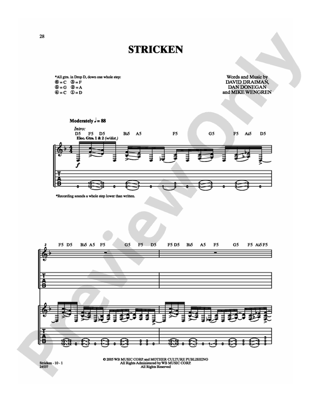 Stricken: Guitar TAB: Disturbed - Digital Sheet Music Download Stricken: Guitar TAB: Disturbed - Digital Sheet Music Download
