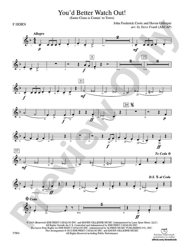 You'd Better Watch Out!: 1st F Horn