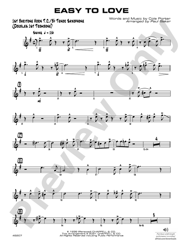 Easy To Love: Baritone T.C.: Baritone T.C. Part - Digital Sheet Music ...