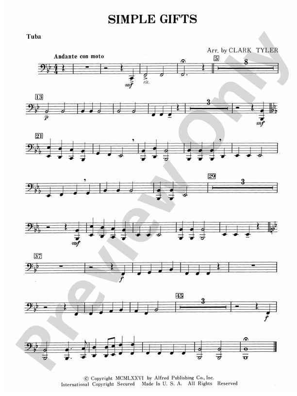 Simple Gifts (Shaker Folk Tune): Tuba: Tuba Part - Digital Sheet Music ...