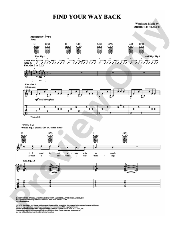 Find Your Way Back: Guitar TAB: Michelle Branch - Digital Sheet Music ...