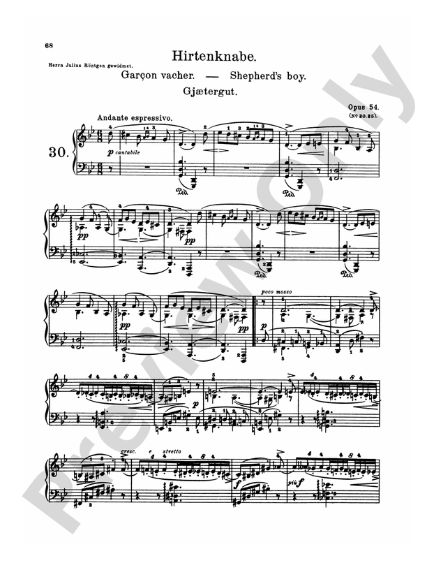 Grieg Complete Lyric Pieces 30. Shepherd's boy Part Digital Sheet