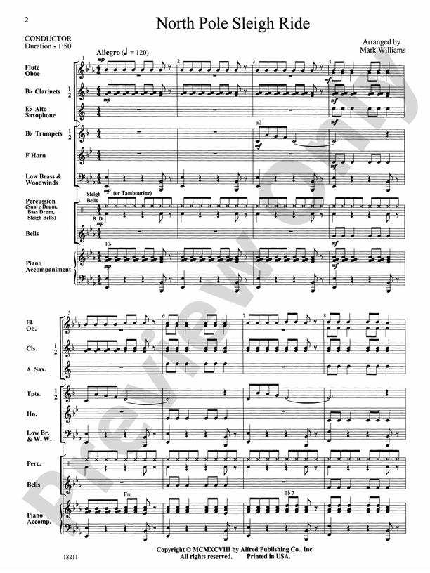 North Pole Sleigh Ride Concert Band Conductor Score & Parts Mark