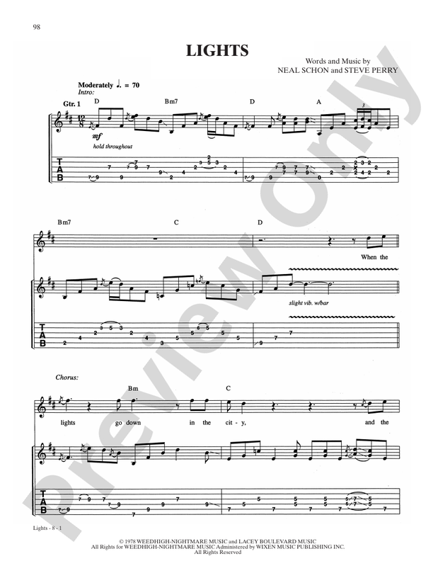 Lights Guitar Journey Digital Sheet Music Download