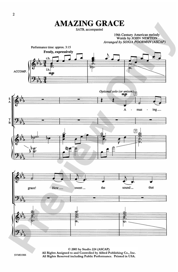 Amazing Grace: SATB Choral Octavo - Digital Sheet Music Download