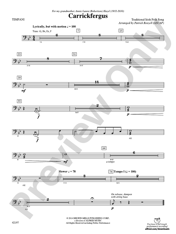 Carrickfergus Timpani Timpani Part Digital Sheet Music Download