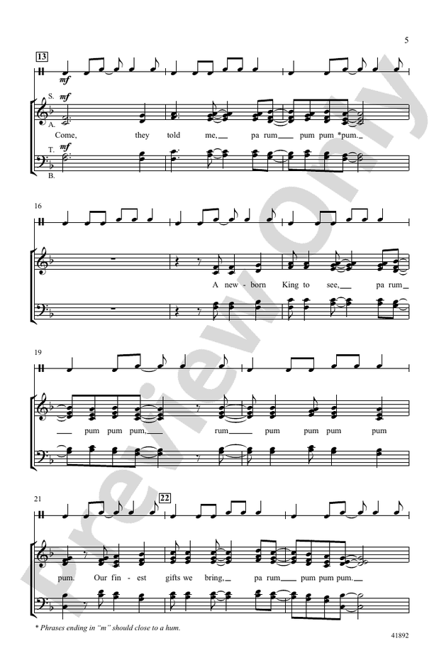 The Little Drummer Boy SSATB, a cappella Choral Octavo Katherine