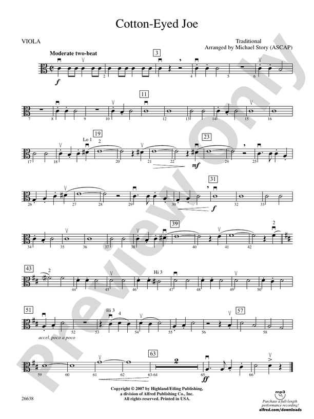 Cotton-Eyed Joe: Viola: Viola Part - Digital Sheet Music Download