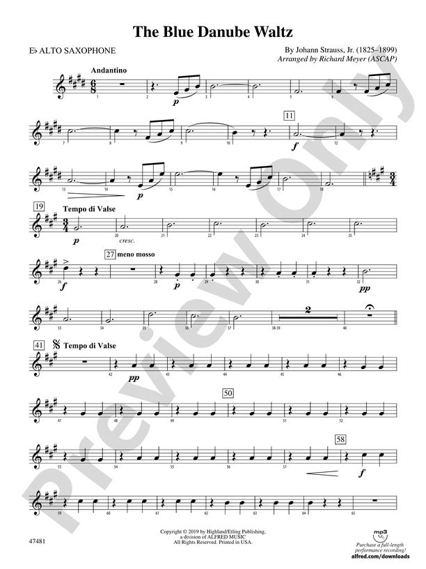 The Blue Danube Waltz: E-flat Alto Saxophone