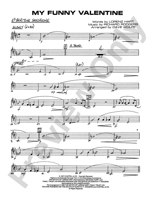 My Funny Valentine: E-flat Baritone Saxophone: E-flat Baritone Saxophone  Part - Digital Sheet Music Download