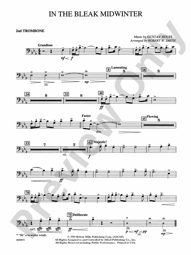 In The Bleak Midwinter 2nd Trombone 2nd Trombone Part Digital Sheet