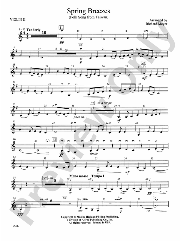Spring Breezes 2nd Violin 2nd Violin Part Digital Sheet Music Download