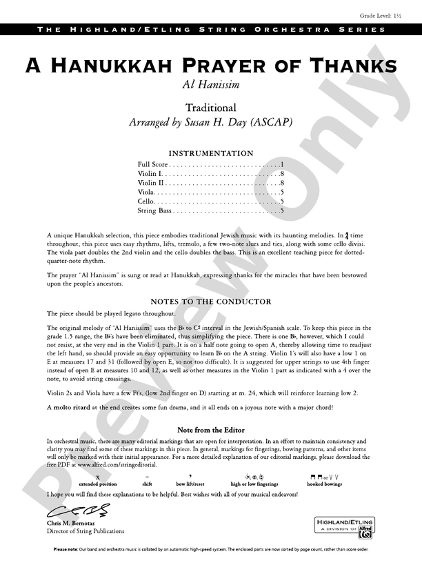 A Hanukkah Prayer of Thanks Score String Orchestra Score Digital