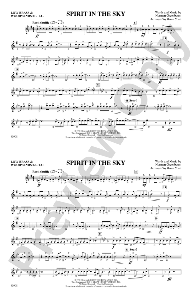 Spirit in the Sky (from Guardians of the Galaxy): Low Brass & Woodwinds #1 - Treble Clef