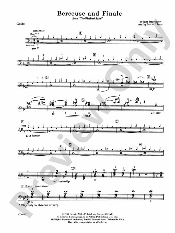 Berceuse and Finale (from the Firebird Suite): Cello: Cello