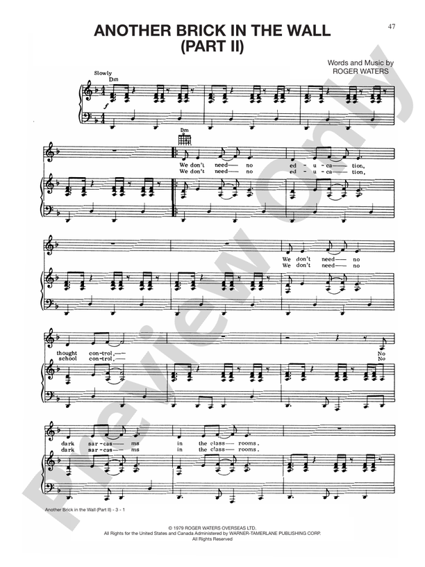 Another Brick In The Wall Sheet music for Piano (Solo) Easy