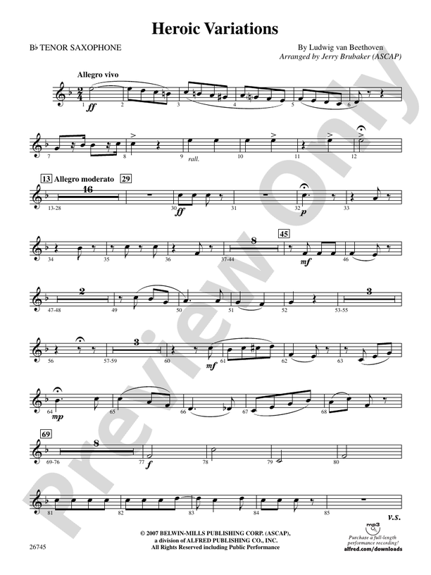 Heroic Variations Bflat Tenor Saxophone Bflat Tenor Saxophone Part