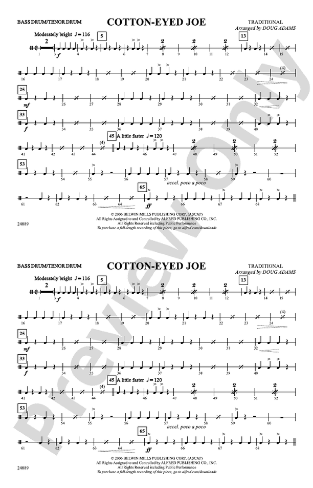 CottonEyed Joe Bass Drum/Tenor Drum Bass Drum/Tenor Drum Part